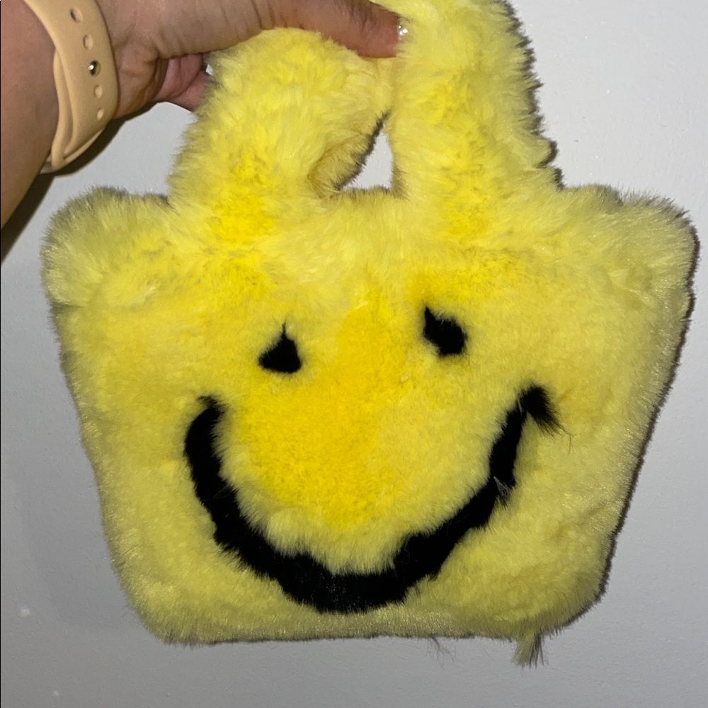 Mini Fuzzy Smiley Face Tote